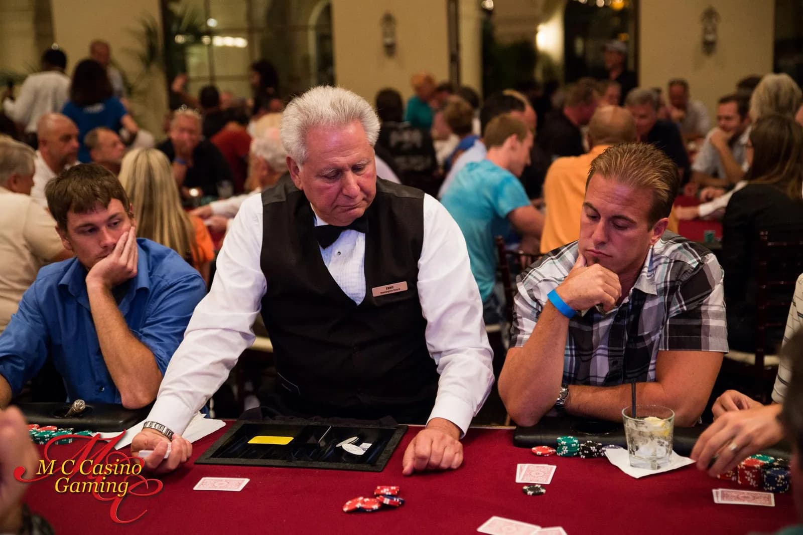 Professional dealer running a blackjack table at a Fish for Life charity casino event